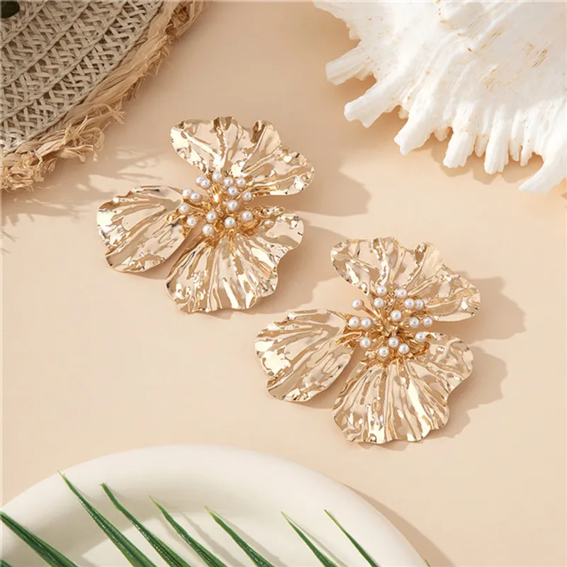 Flower Inlay Pearl Ear Studs